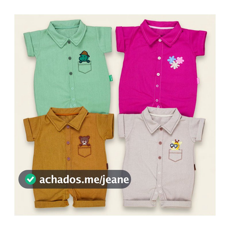 Macacão Camisa Ecolinho Curto Elegance para Bebês - Até 12 Meses