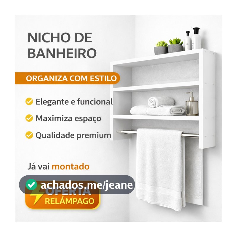 Nicho Banheiro Porta Toalha Branco Premium | Organizador de Parede Moderno | Prateleira Já Montado
