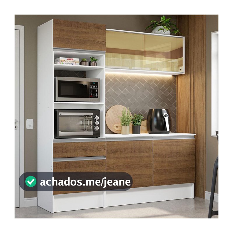 Armário de Cozinha Compacta 180cm Branco/Rustic Diamante Madesa 86