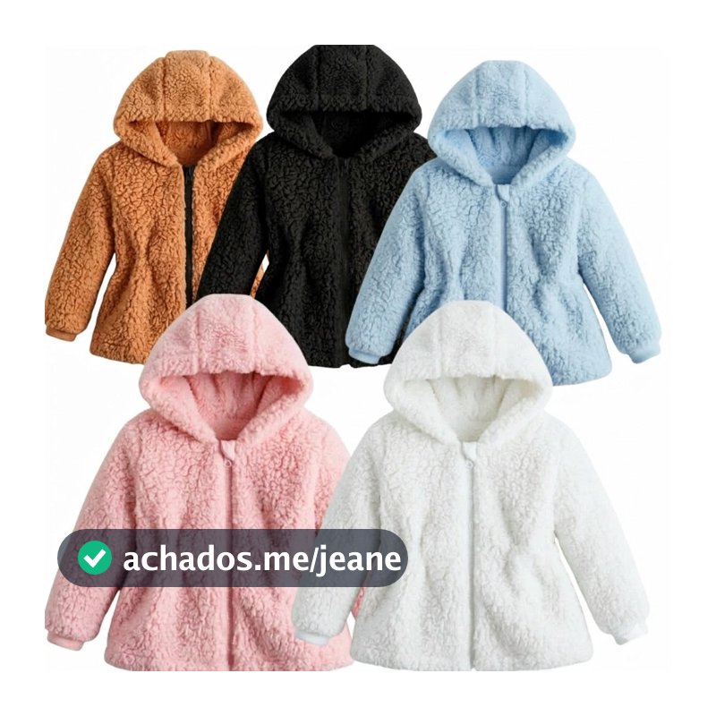 Casaco Teddy Infantil Menina Capuz Blusa Touca com Ziper Ted Tedy Quente Feminina Jaqueta Infantil frio  2026