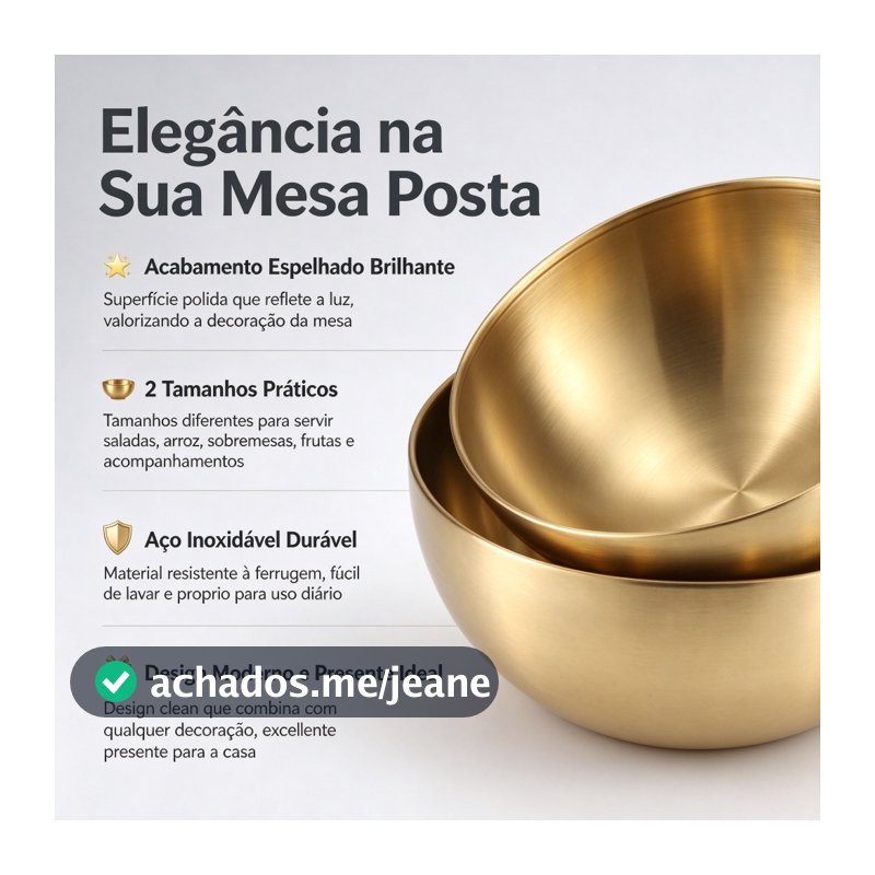 Tigela Bowl de Aço Inoxidável Dourada Diversos tamanhos