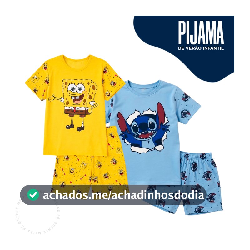 Pijama Verão Infantil Conjunto Menino Menina Desenho Personagem Desenho Stitch Bob