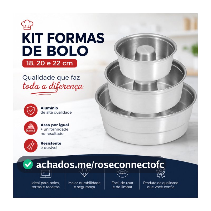kit 3 formas bolo aluminio tamanhos 18,20 e 22
