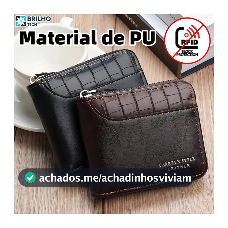 Carteira Masculina Com Zíper Colorido-Cartão Vintage De Couro PU De Grande Capacidade E Porta-Moedas-BT