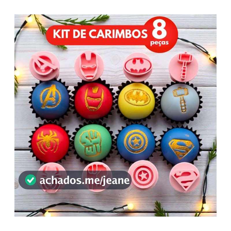 Kit Carimbos Para Doces Super Heróis pra Brigadeiros, Massa e Biscoito - 8 peças