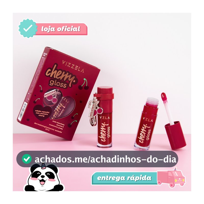 Gloss Labial Vizzela Cherry Volumoso Hidratante Brilho Irresistível Vegano Original Vizzela
