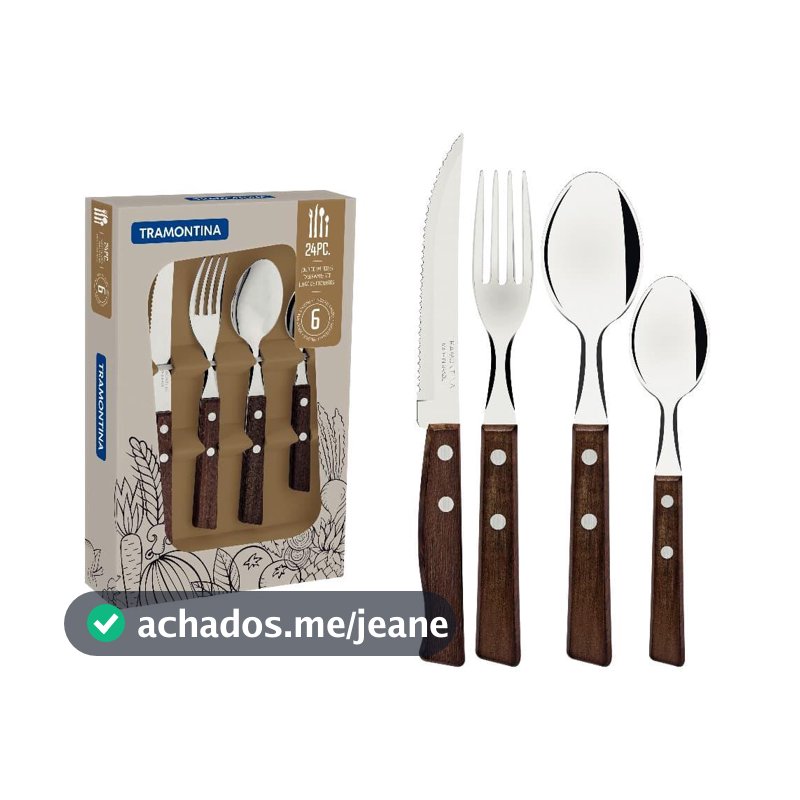Conjunto Talheres 24 Pçs Tradicional Cabo Madeira Tramontina