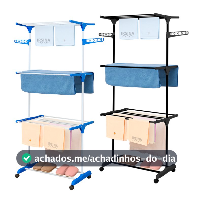 Varal De Chão 3 Andares Roupa Calcinha Dobrável Grade Reforçado com 4 Rodas Portátil e Compacto