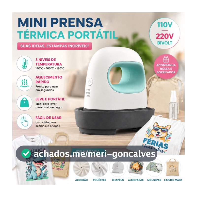 Mini Prensa Térmica Portátil 110V/220V Para Sublimação Estampa Camisetas Bolsas Artesanato DIY