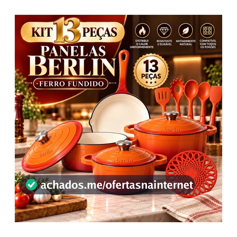 Conjunto De Panelas Ferro Fundido Esmaltado Cozinha Antiaderente Indução Frigideira e Panelas Antiaderente Berlin