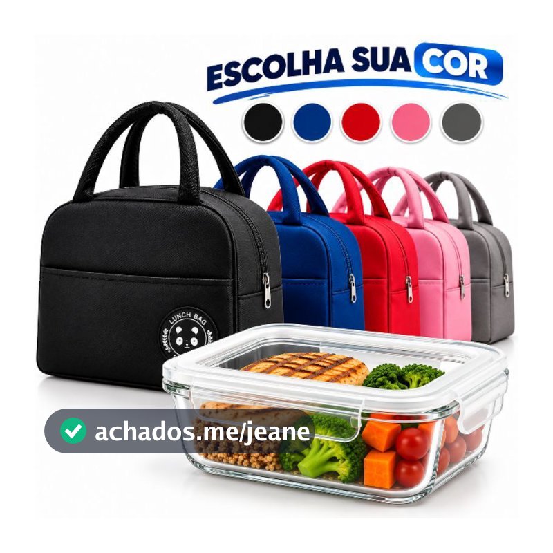 Kit Prático Bolsa Térmica e Pote de Vidro Hermético Para Marmita / Lancheira Fitness /Academia /Trabalho Escola