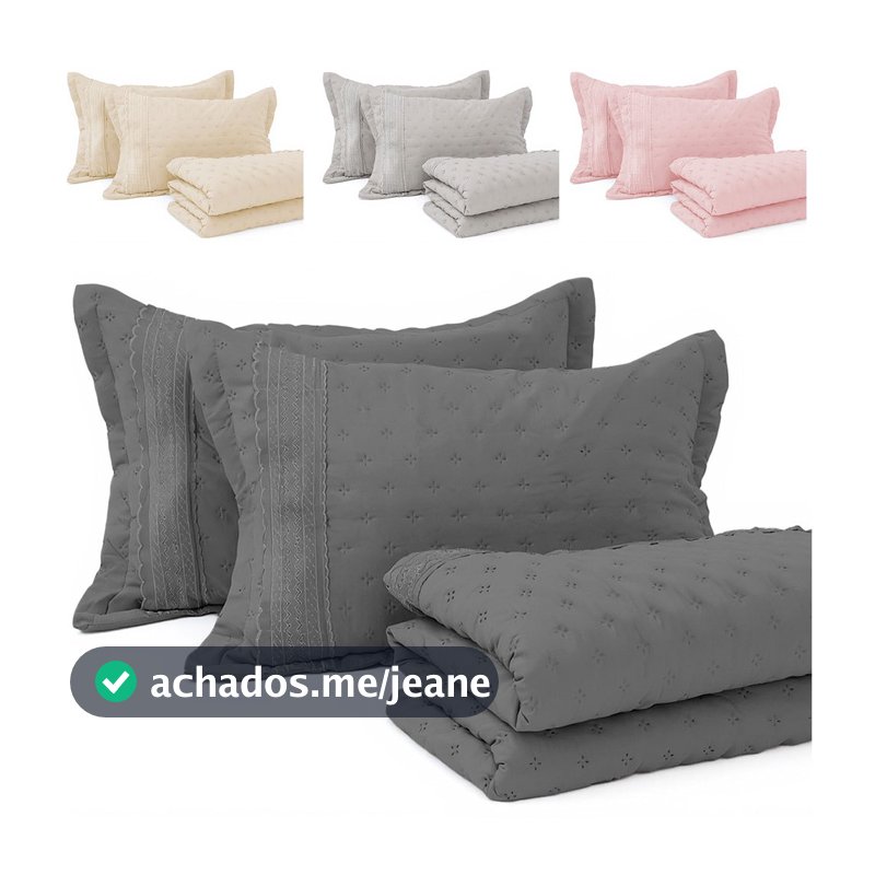 Kit Cobre Leito Colcha Casal 3 Peças com Bordado Inglês Micro Percal Ultrassônico BF Colchões