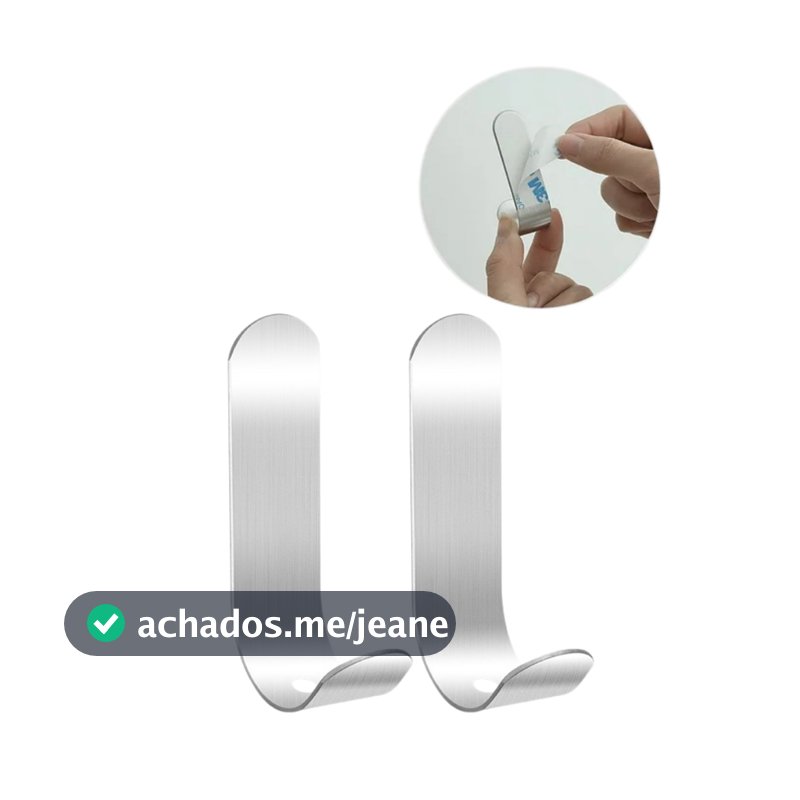 Kit 2 Ganchos Adesivos 3M Cromado Preto Inox Sem Furo Para Parede Banheiro Cozinha Porta