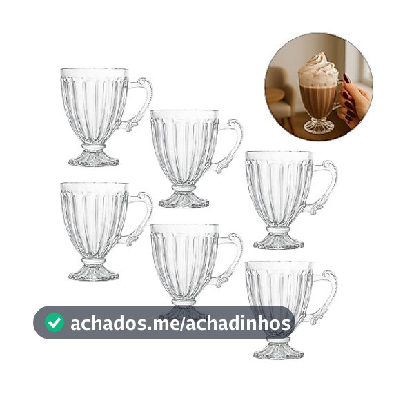 Jogo 6 Xícaras De Vidro Caneca Cristal Renaissance Imperial Para Capuccino Chá Café 190ml