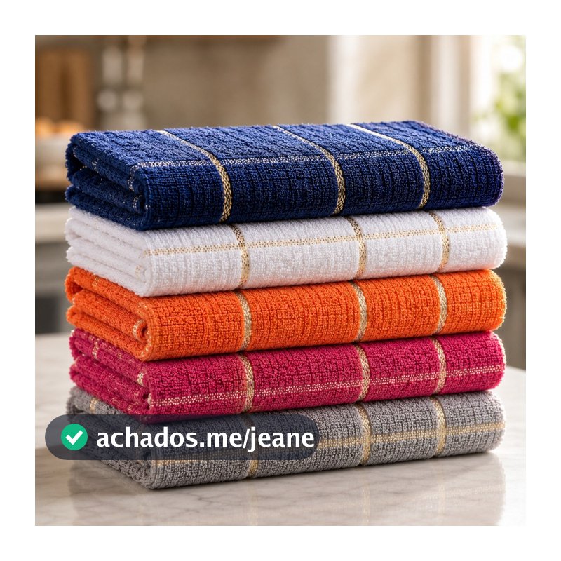 Kit 5 Toalha Cozinha Copa Pano Listrado xadrez 100% Algodão