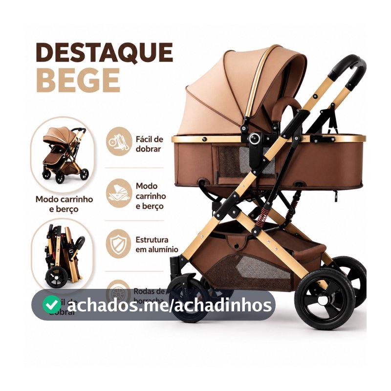 Carrinho de Bebê 2 em 1 Dobrável Reversível com Moisés Capota Ajustável Amortecedor