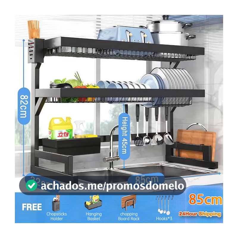 105cm Escorredor de louças metálico escorredor à prova escorredor multifuncional para pia Kitchen Rack Aço Organizador