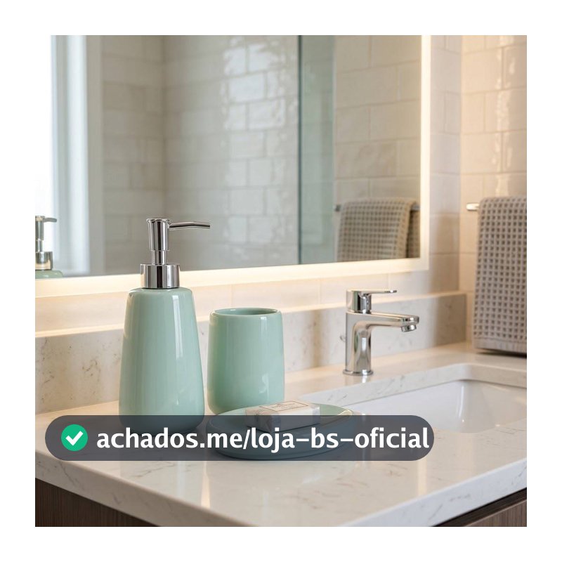 Kit Banheiro Lavabo 3 Peças Verde ou Softpink Porta Sabonete Líquido Suporte Escova