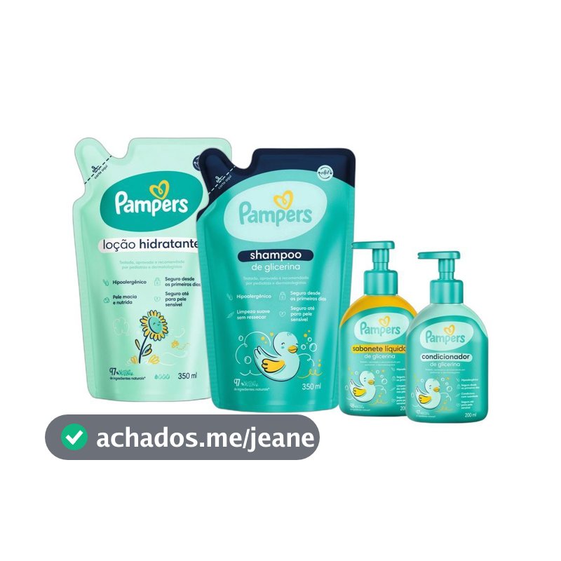 Kit Pampers Glicerina Shampoo 350ml + Condicionador 200ml + Loção Hidratante 350ml + Sabonete Líquido 200ml