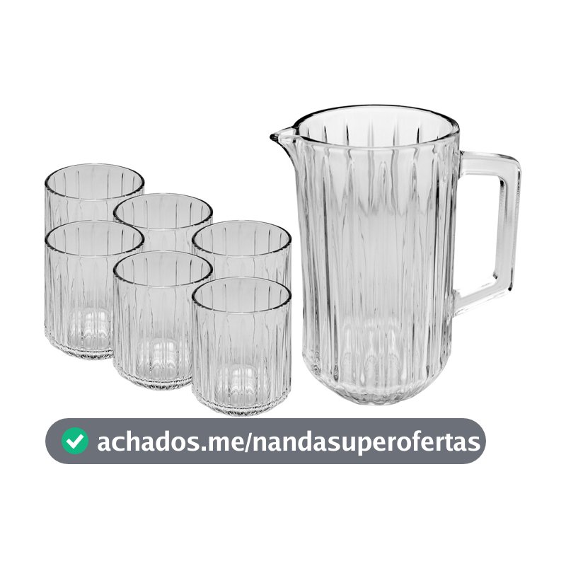 Conjunto 7 Peças Jarra com 6 Copos de Cristal Bangkok 1,45L/300ml - Wolff