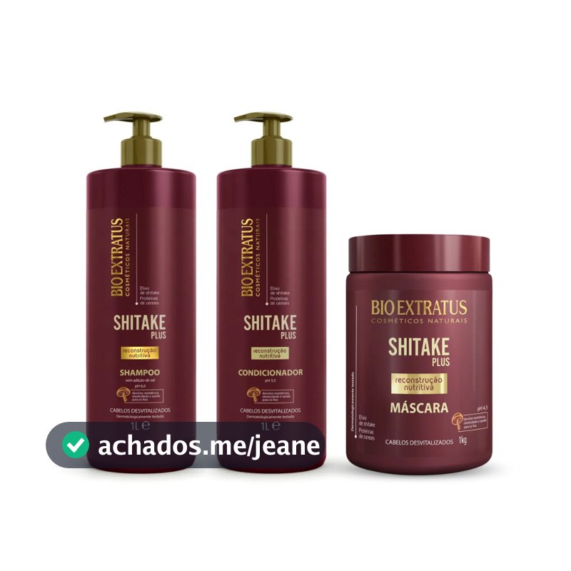 Kit Shampoo Condicionador e Máscara Para Cabelo Shitake Bio Extratus 1 Litro Reconstrução Nutritiva
