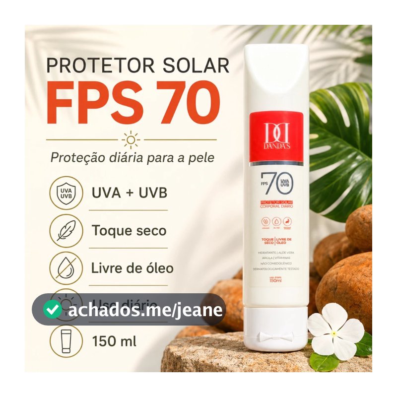 Protetor Solar ANTISSINAIS  Dandas Fps 70, Toque seco, ROSTO E CORPO, VEGANO, CLAREADOR -150ML