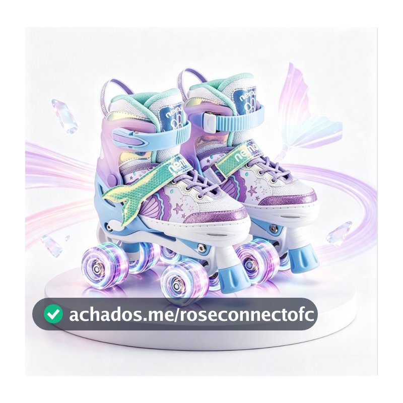 Patins De 4 Rodas Infantil Roxo Sereia Com Freios Com Led Ajustavel Meninas