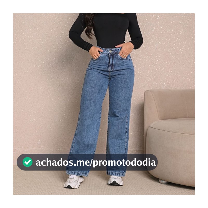 Calça Jeans Feminina Wide Leg Marmorizada Cintura Alta Tecido Grosso Pantalona Linha Premium 100% Algodão Levanta Bumbum