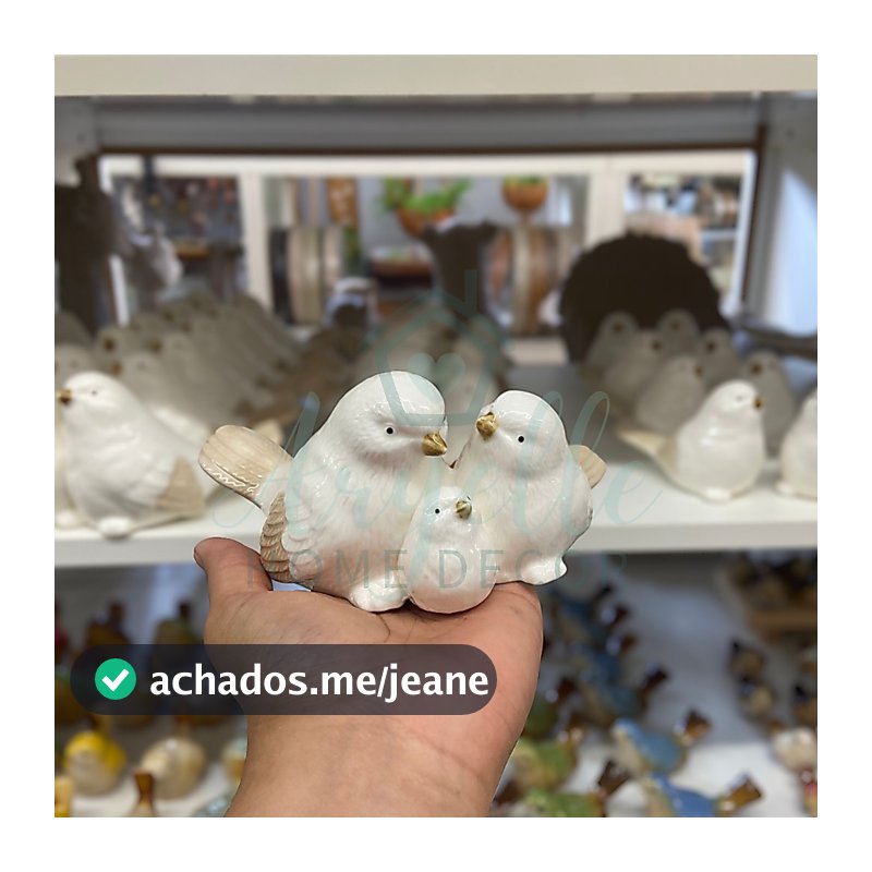 Enfeite Decorativo Família Passarinho Branco em Porcelana