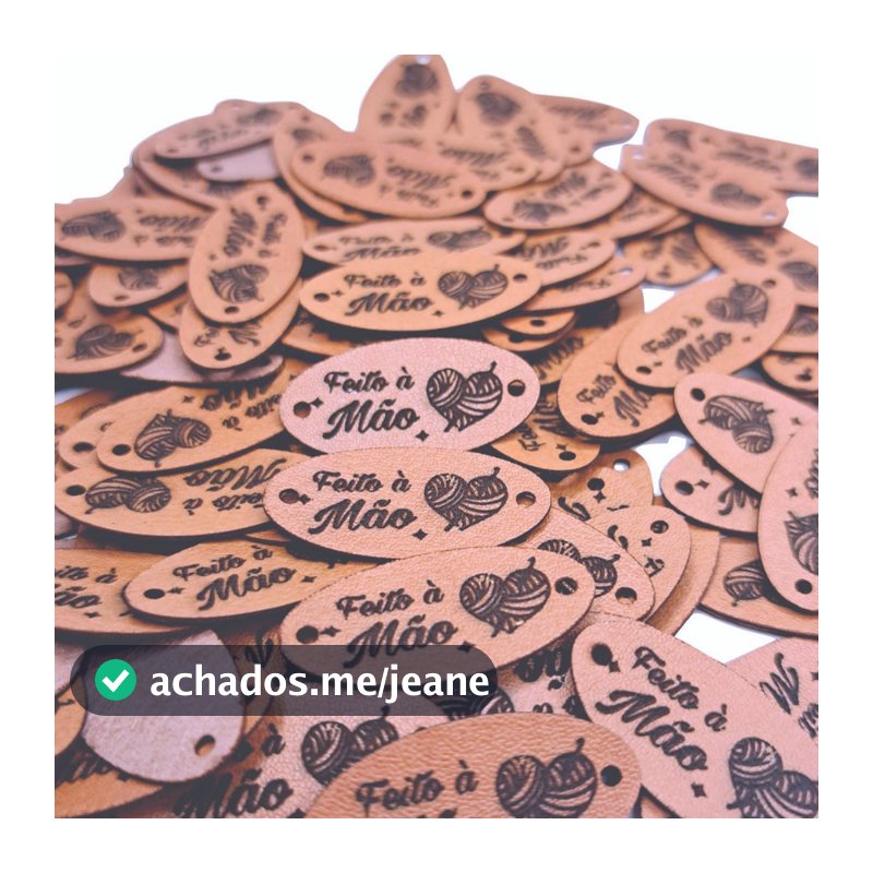 50 Etiquetas Couro Oval  Feito À Mão Gravado a laser 3x1,5cm