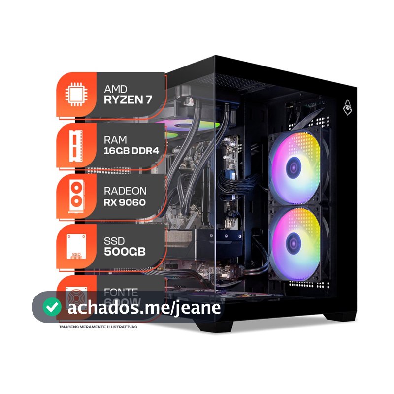 PC Gamer Titan Pro, AMD RYZEN 7 5700X, Water Cooler, RX 9060 XT 8GB, 16GB DDR4, SSD M.2 500GB, 600W 80 Plus