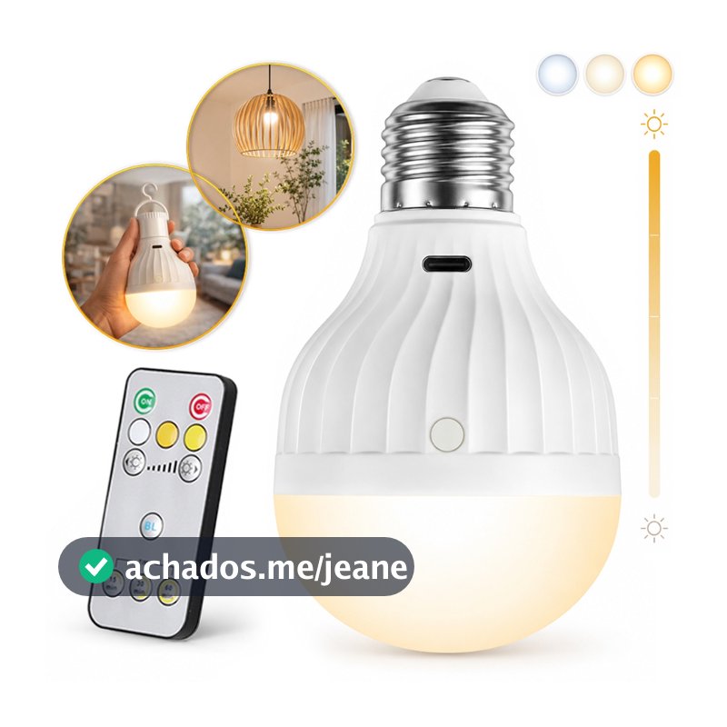 Lâmpada de emergência LED recarregável com controle remoto inteligente, 3 cores de luz ajustáveis, carregamento USB