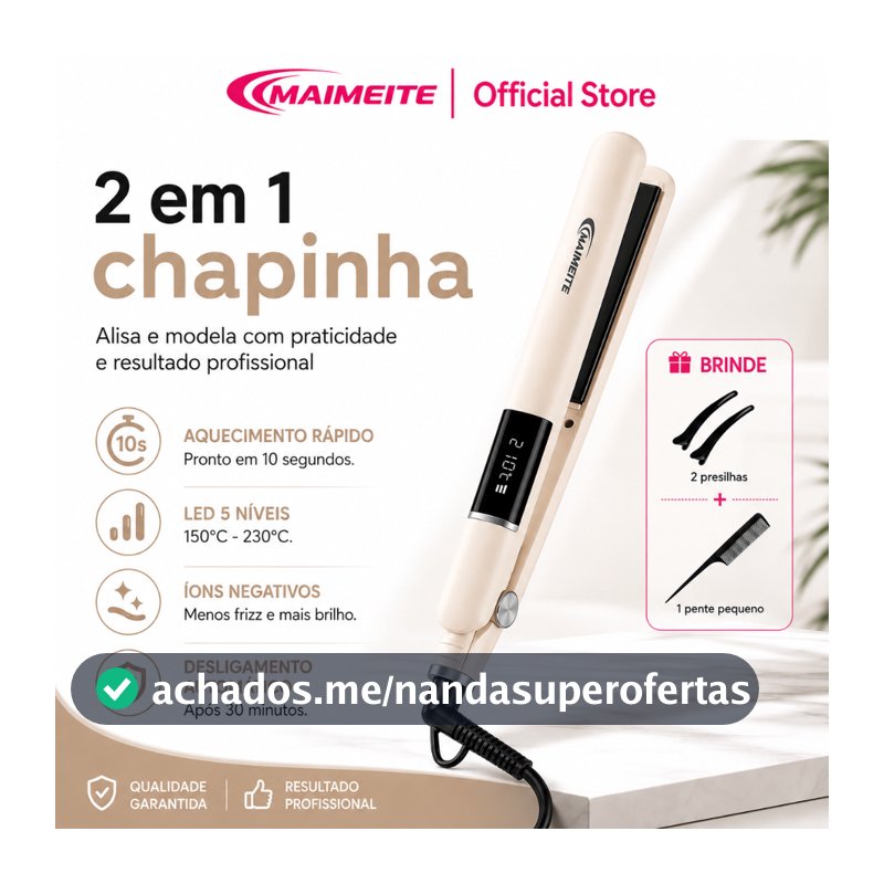 MAIMEITE Alisador De Cabelo Prancha Cabelo Profissional 210º  Chapinha Nano Titanium bivolt Liso/Cachos