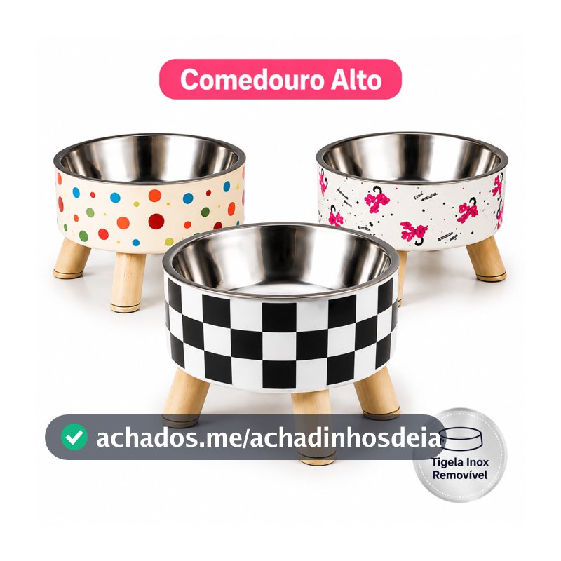 Comedouro Alto para Cães e Gatos com Tigela Inox Removível Ergonômico Cores Sortidas