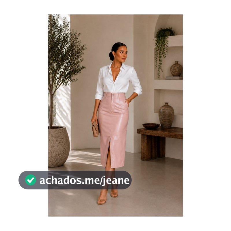 Saia em Couro Midi Lapis, Fake tendencia Feminina ALC Modas