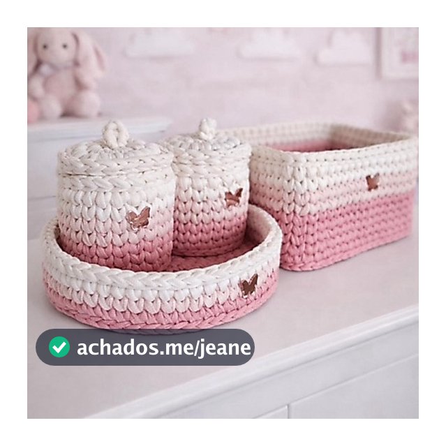Kit Higiene Bebê Menina 4 Peças em Fio de Malha | Personalizado | Crochê Artesanal | Porta Fraldas + Porta Algodão