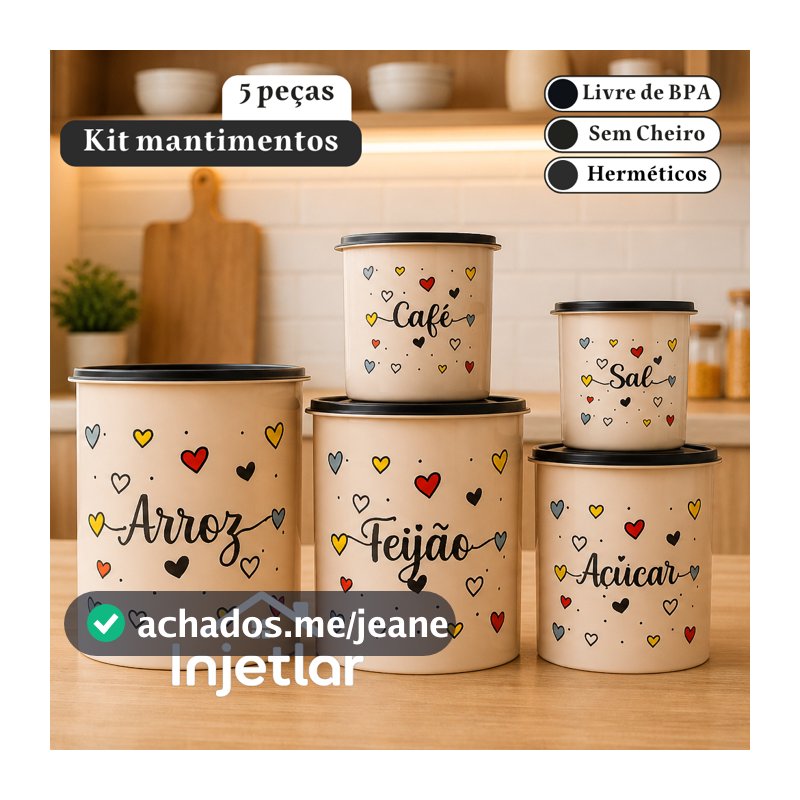 Kit potes mantimentos cozinha com 5 peças para armazenar alimentos