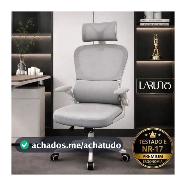Cadeira de Escritório Ergonômica cinza Giratória com Apoio Lombar e Braços Ajustáveis - LARUNO