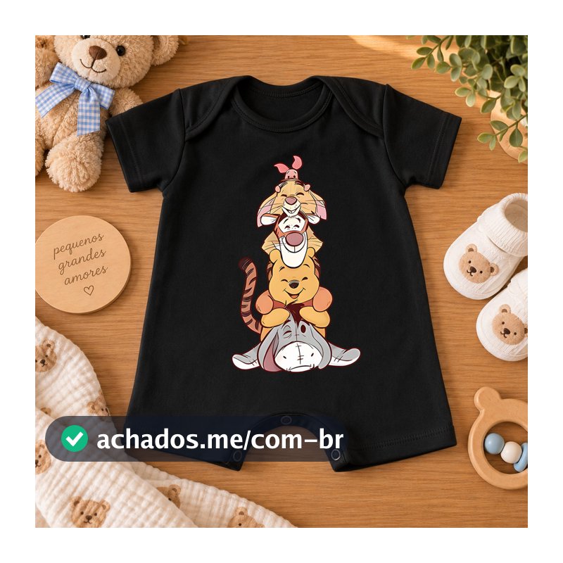 Body Romper Bebê Ursinho Pooh e Amigos Tigrão Leitão Bisonho Estampa Disney Roupa Infantil