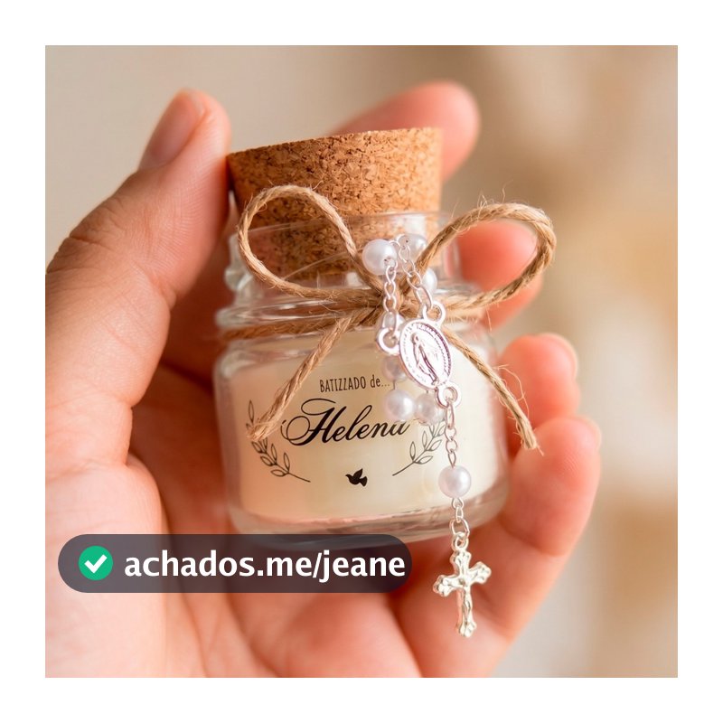 kit 15 Mini Vela Aromática Personalizada Lembrancinha Batizado Chá de Bebê Casamento com mini terço
