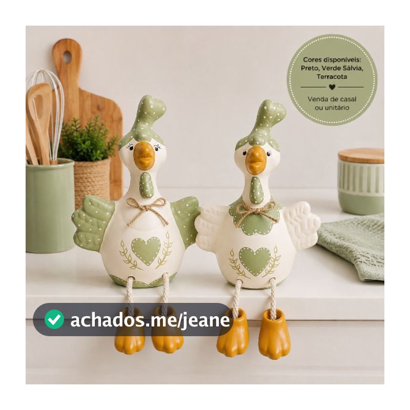 Galo ou Galinha Decorativa Articulada em Cerâmica