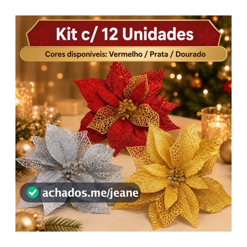 Kit 12 Flores De Natal Árvore Flor Artificial Decoração Enfeite Natalino