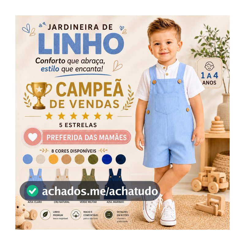 Jardineira Infantil Menino / Bebê - Macacão em Linho