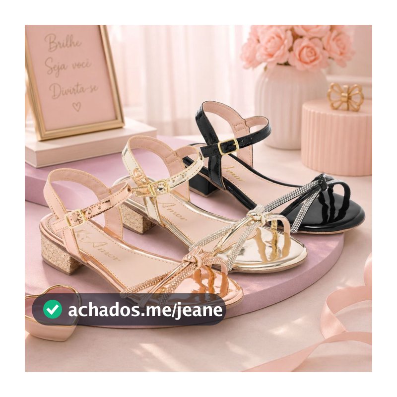 Sandália Infantil Juvenil Feminina Saltinho Delicada Brilho Fivela Metalizada Festa Social Promoção