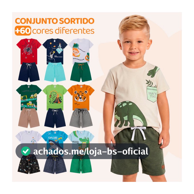 Kit Sortido 10 ou 4 Peças de Roupas Infantil Menino- 5 Camisetas + 5 Bermudas - Kit 5 Conjuntos de Roupa Verão Masculino
