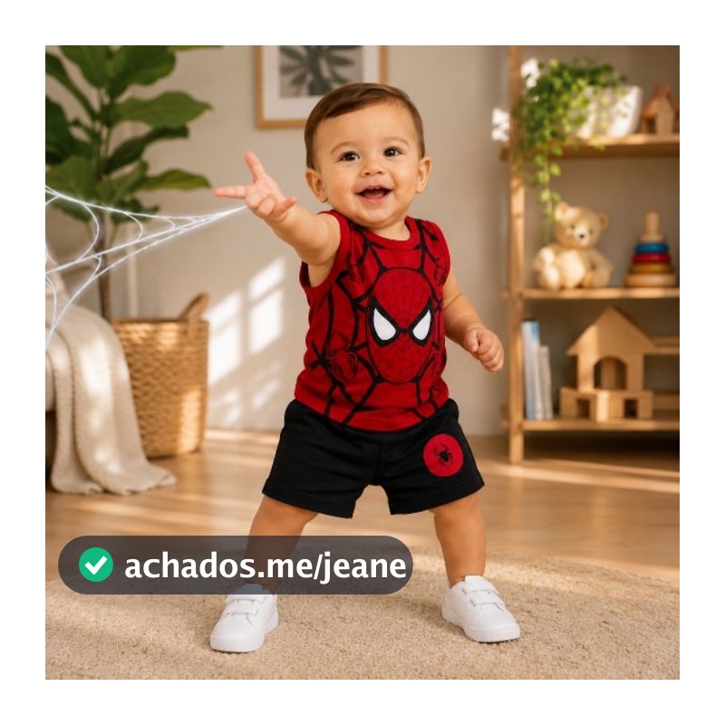 Conjunto Mêsversário Bebê Homem-Aranha Regata + Short Menino Ensaio Fotográfico Premium