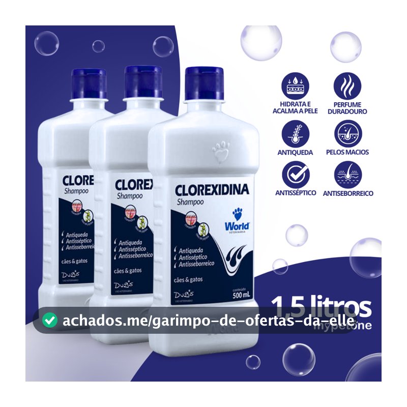 Kit 3 Shampoo World Veterinária Dug's Clorexidina Cães & Gatos - 500 mL