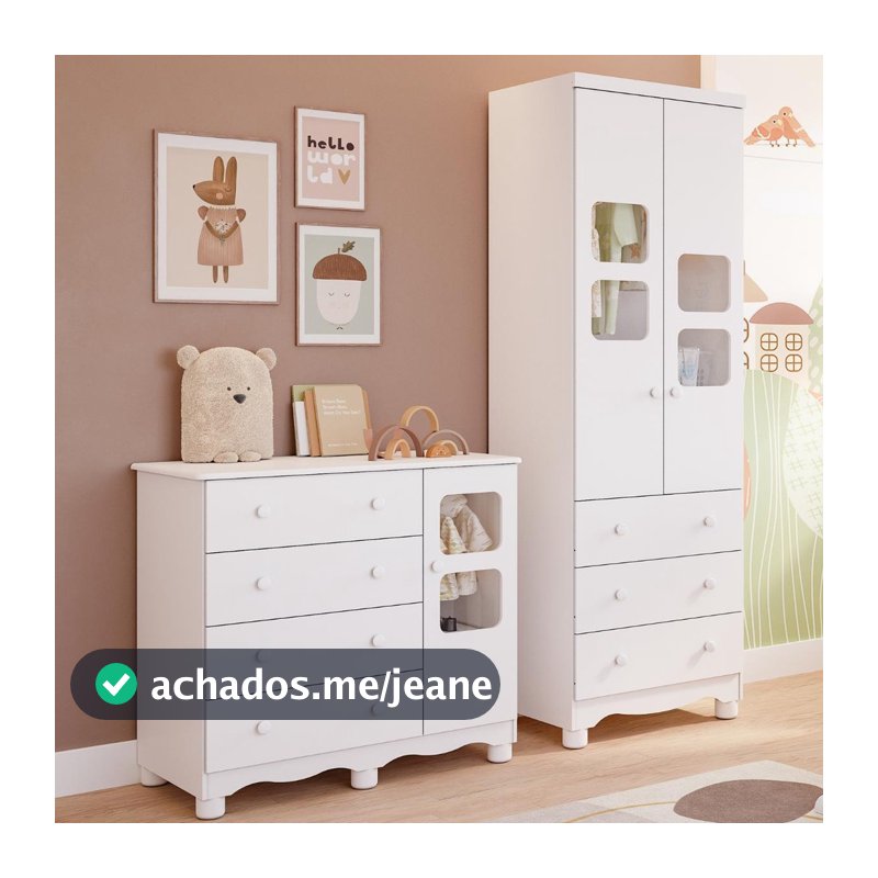 Quarto de Bebê Completo Guarda Roupa Uli 2 Portas Cômoda Uli 100% MDF