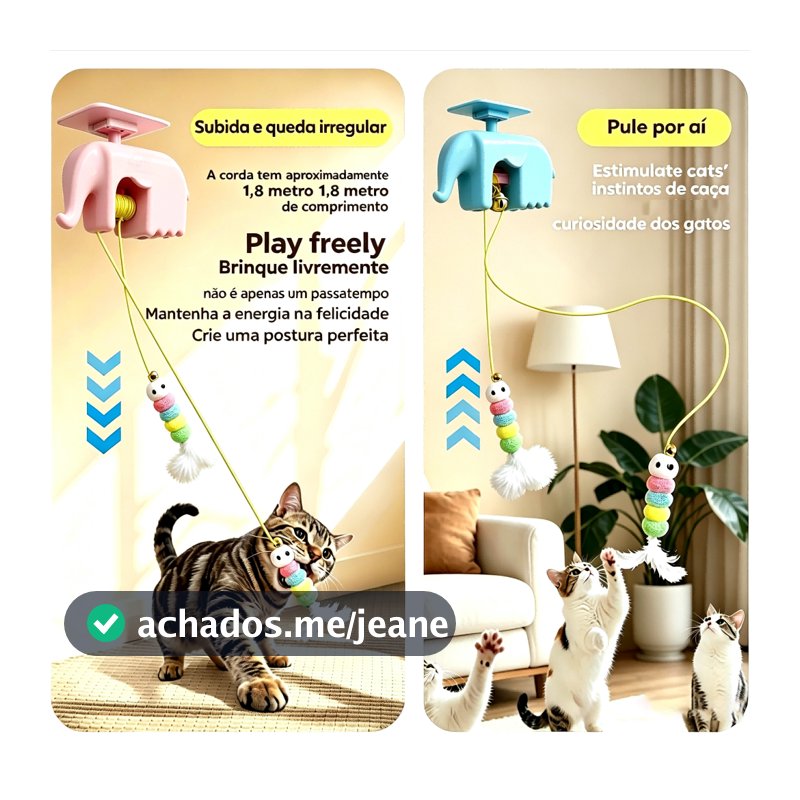 Brinquedo Elétrico Interativo para Gatos com Bola Suspensa Automática, Movimento Sobe e Desce, Varinha com Pena, Brinque