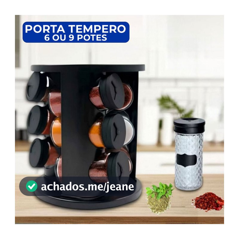 Porta Temperos Giratório 6 ou 9 Potes Vidro 90g Tampa Dosadora Etiquetas Adesiva Organizador Cozinha